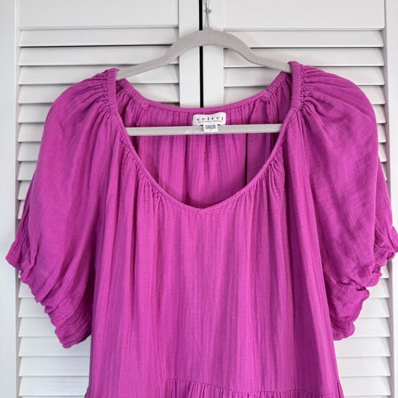 Velvet by Graham & Spencer Helena Puff Sleeve Tiered Gauze Mini Dress Large - Picture 5 of 9